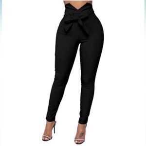 NWT High Waist Stretch Trousers Solid Pencil Pants
with Tie Small